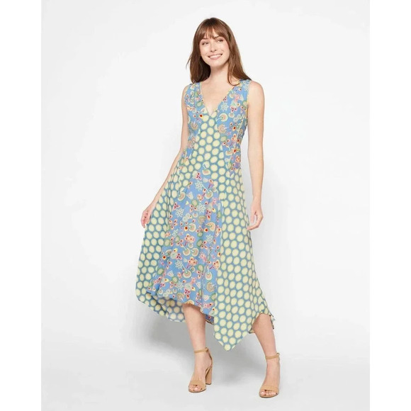 NWT Diane Von Furstenberg Optimus Dress - Floral Patchwork Hankerchief Hem - Picture 1 of 7